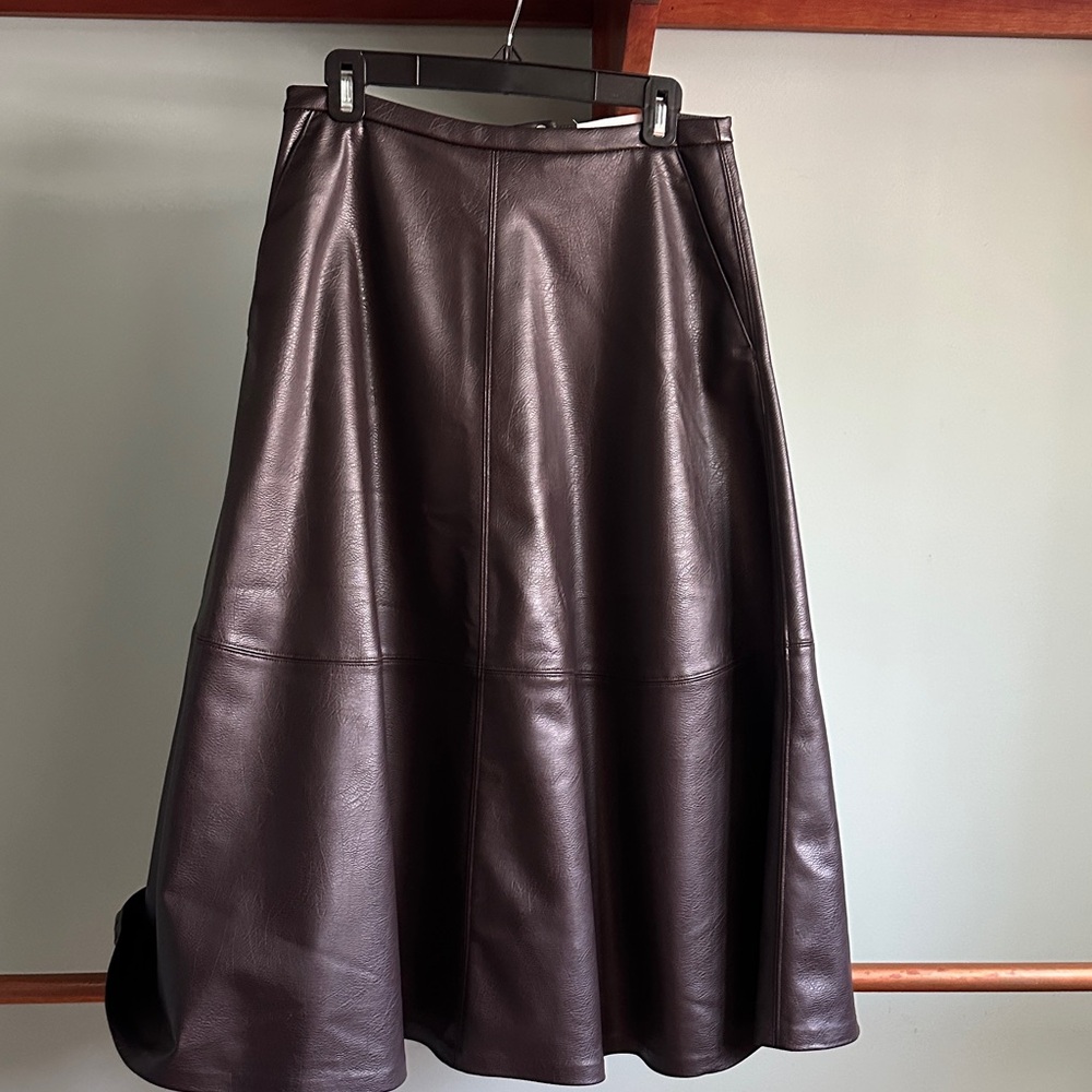 Chic Dark Brown Leather A-Line Skirt
